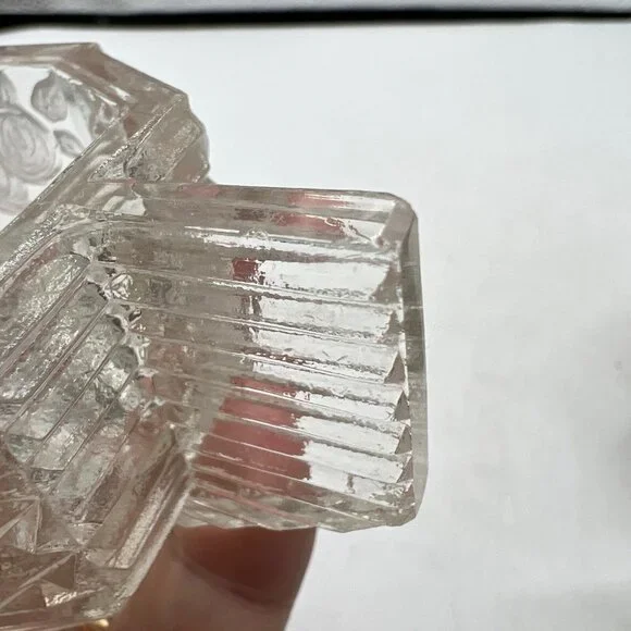 Art Deco Vintage Glass Etched Sugar Bowl Roses Floral Flowers - Picture 10 of 16